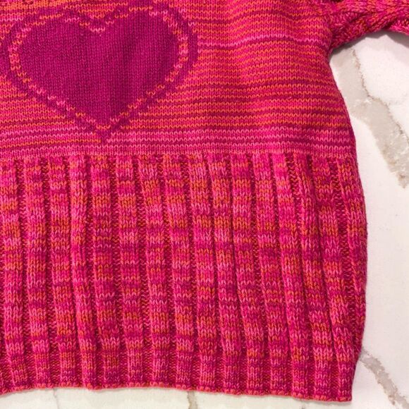 Plaid Moose | Girls Crewneck Heart Knit Pink Orange Sweater - Picture 5 of 15
